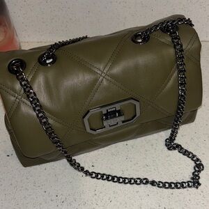 NWOT Nicole Miller New York Olive Green Quilted Chain Shoulder Bag